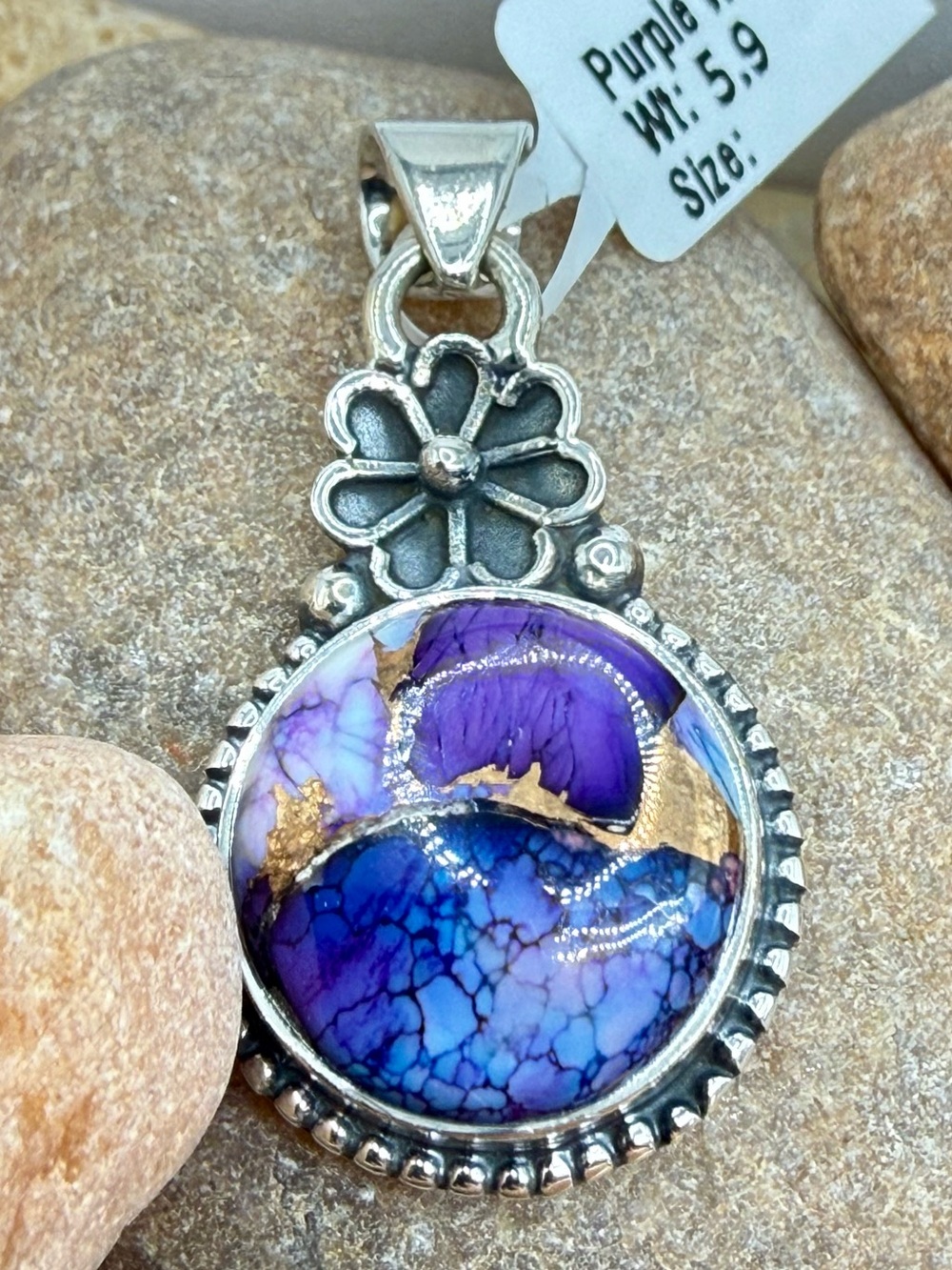 NWT Sterling Silver Purple Dahlia Pendant 925 Floral Artisan 2” Southwest Boho - Picture 3 of 17